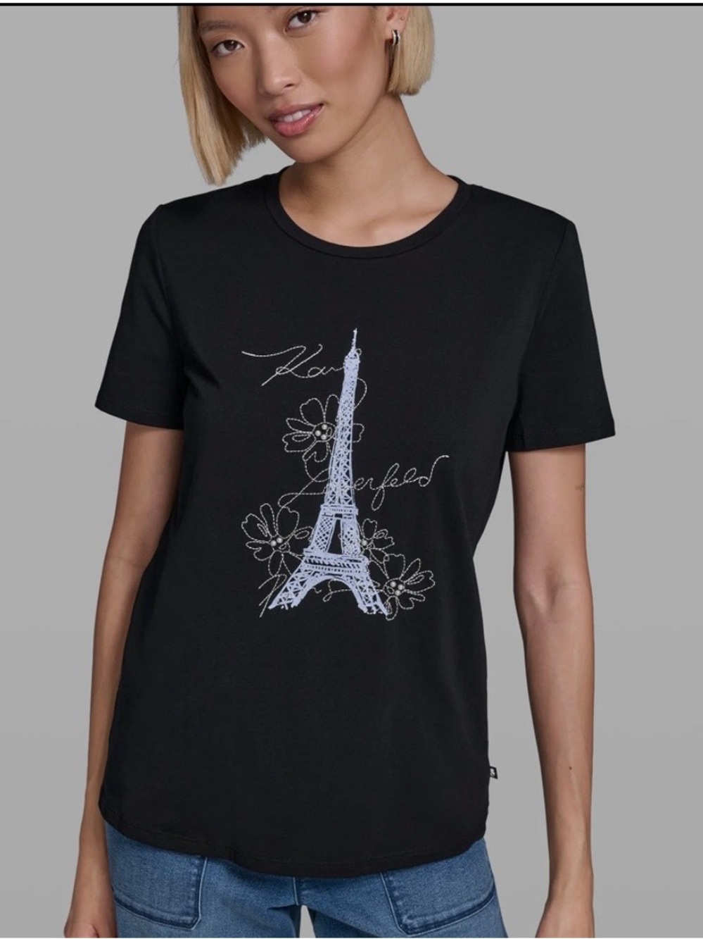 Karl Lagerfeld Black Short-Sleeve Tee with Eiffel Tower Graphic